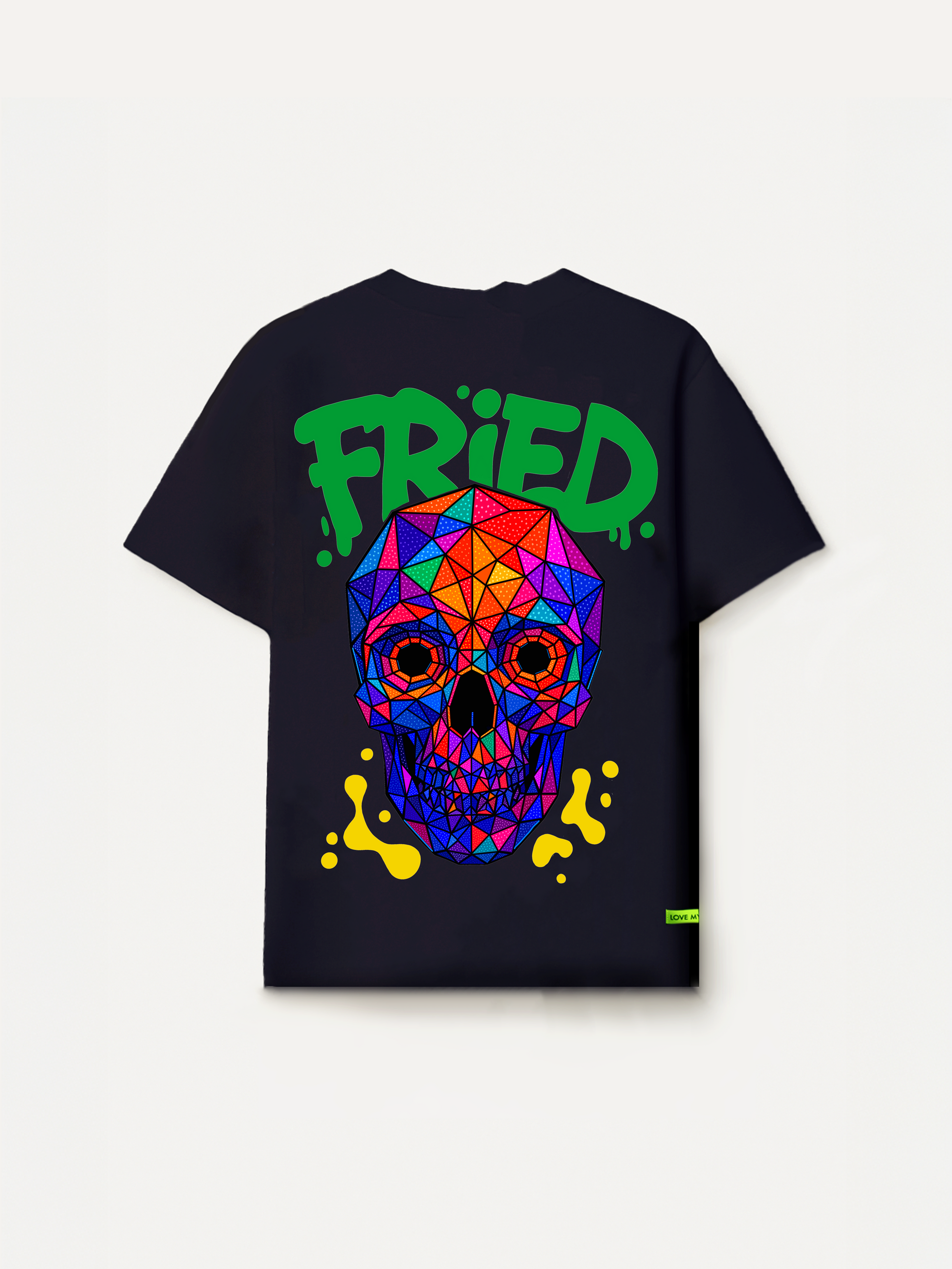 Psychedelic neon skull oversized black t-shirt by LMNO streetwear