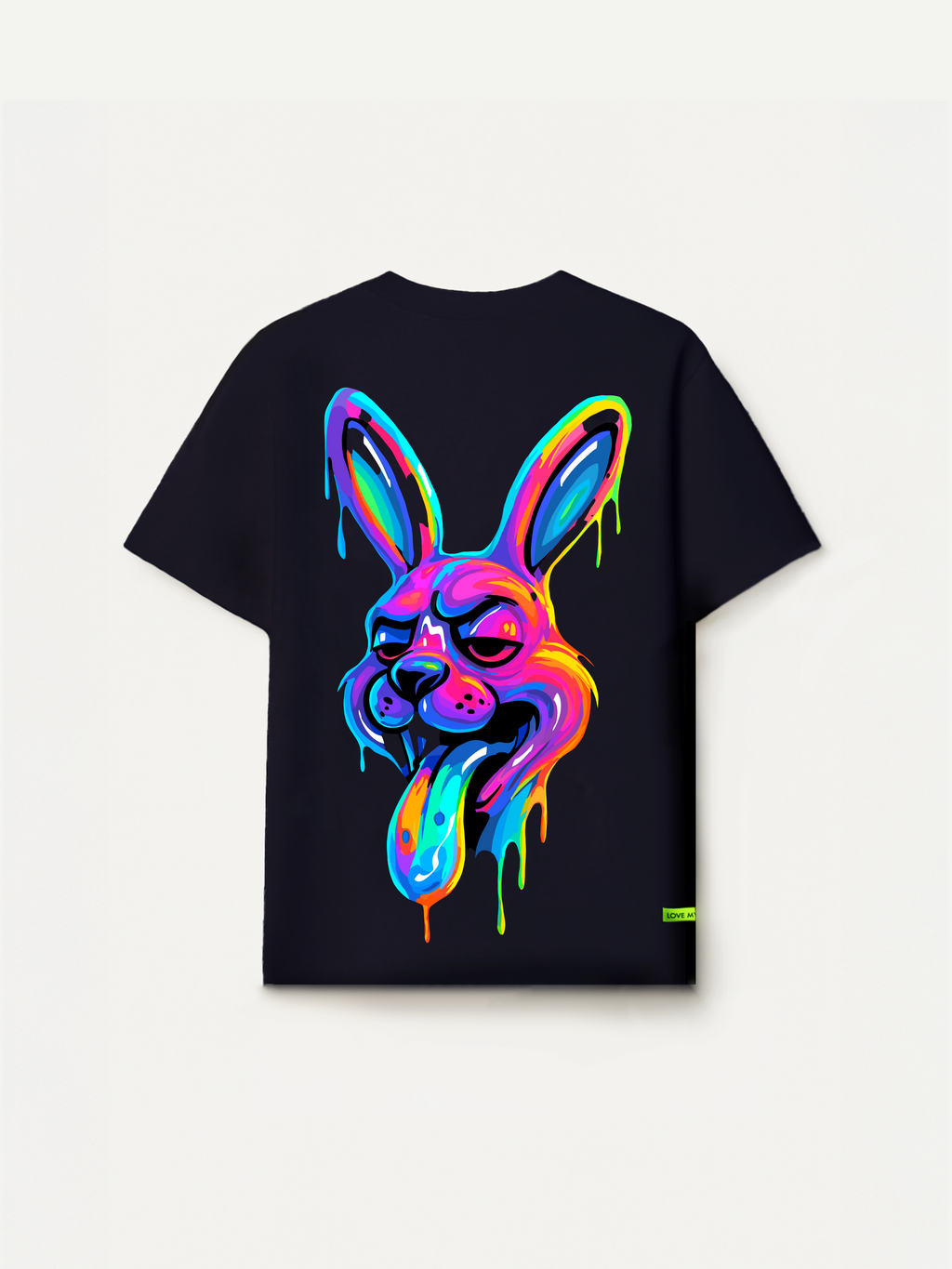 JACKRABBIT psychedelic rabbit oversized t-shirt by LMNO streetwear, featuring a trippy rabbit face