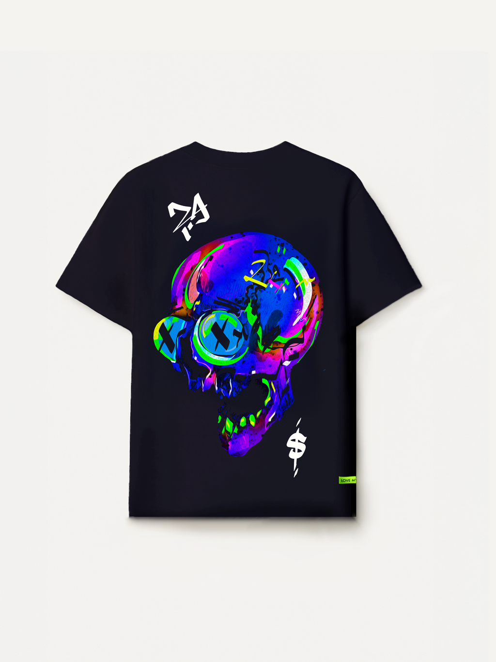 Back view of OVERDRIVE neon skull oversized t-shirt by LMNO streetwear